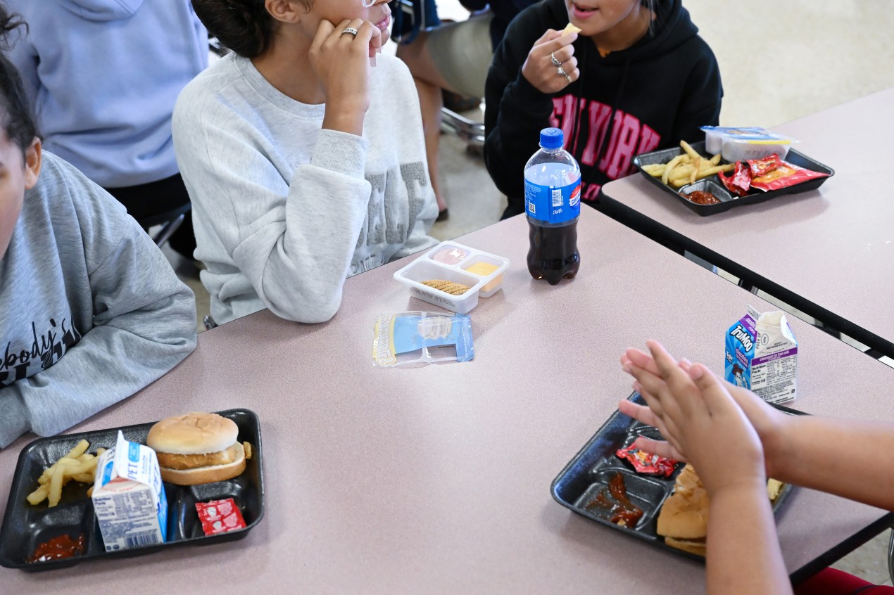 Students eat chicken sandwiches, french fries, and Lunchables at a North Carolina middle school.